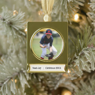 Personalised Baseball Photo Ornament – Gold Tone