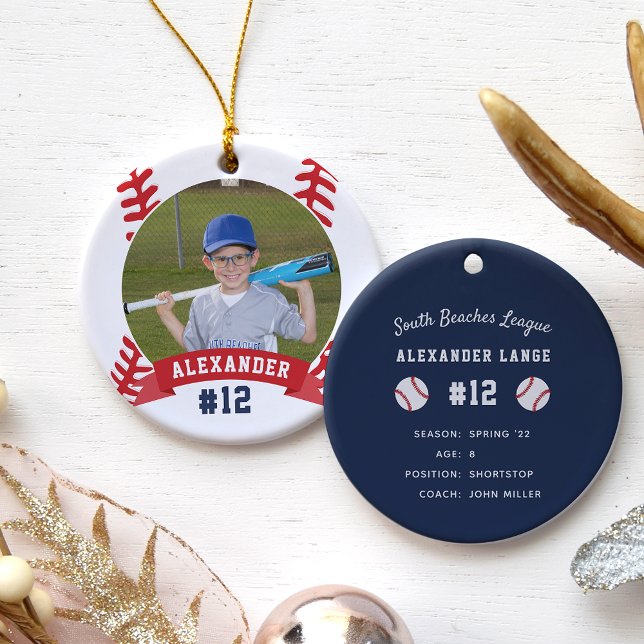 Personalised Baseball Photo & Player Stats Ceramic Ornament (Creator Uploaded)