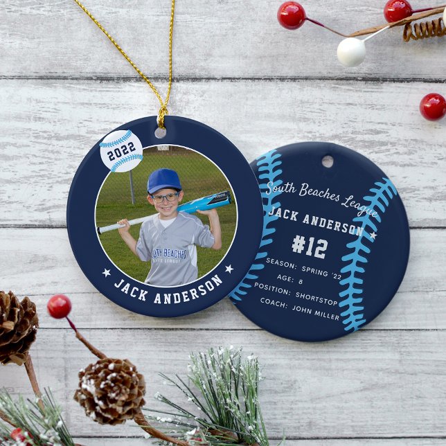 Personalised Baseball Photo & Player Stats Ceramic Ornament (Creator Uploaded)