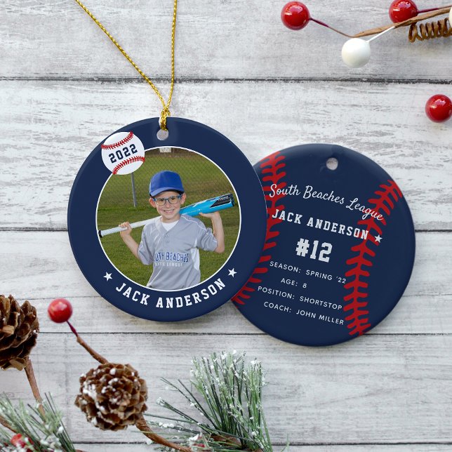Personalised Baseball Photo & Player Stats Ceramic Ornament (Creator Uploaded)