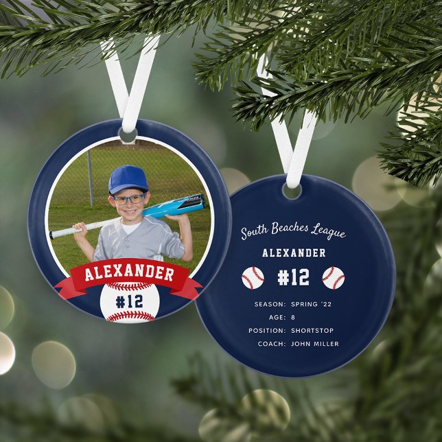 Personalised Baseball Photo & Player Stats Ornament (Creator Uploaded)