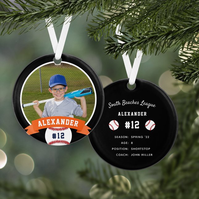 Personalised Baseball Photo & Player Stats Ornament (Creator Uploaded)