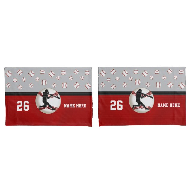 Personalised Baseball Pillow Cases, Red and Grey Pillowcase (Front-Set)