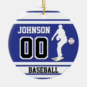 Personalised Baseball Pitcher   Dark Blue & White Ceramic Ornament