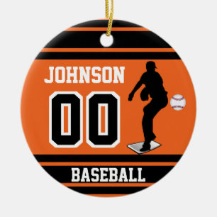 Personalised Baseball Pitcher Orange and Black Ceramic Ornament