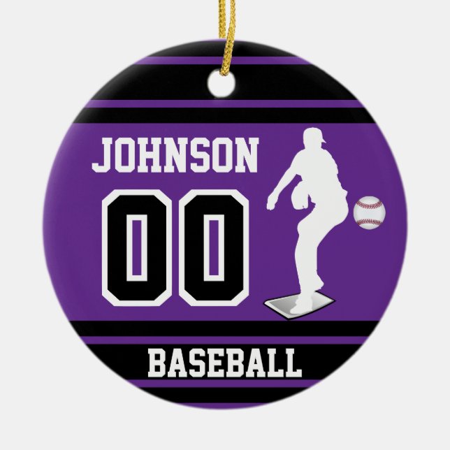 Personalised Baseball Pitcher | Purple Ceramic Ornament (Front)