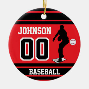 Personalised Baseball Pitcher   Red and Black Ceramic Ornament