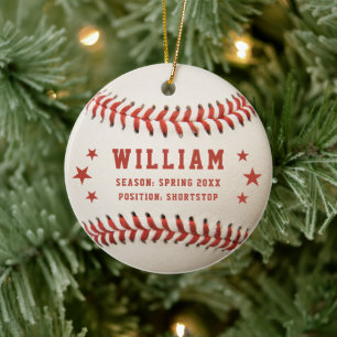 Personalised Baseball Player Name Kids Christmas Ceramic Ornament