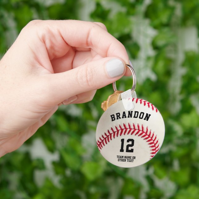 Personalised Baseball Player Name Number Key Ring (Hand)