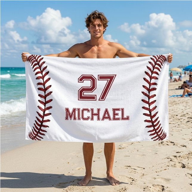 Personalised Baseball Player Name Number Pool &    Beach Towel (Creator Uploaded)