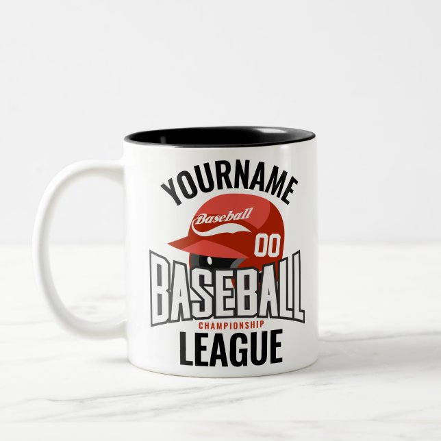 Personalised Baseball Player NAME Team Champ Club  Two-Tone Coffee Mug (Left)