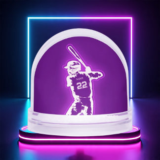 Personalised Baseball Player neon glow effect Snowglobe