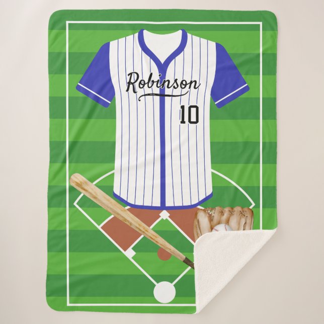 Personalised Baseball Player Sherpa Blanket (Front)
