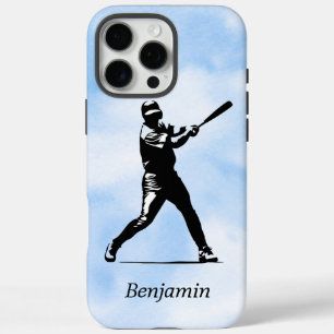 Personalised Baseball Player Silhouette Blue Sky iPhone 16 Pro Max Case