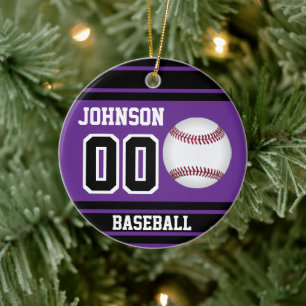 Personalised Baseball   Purple and Black Ceramic Ornament