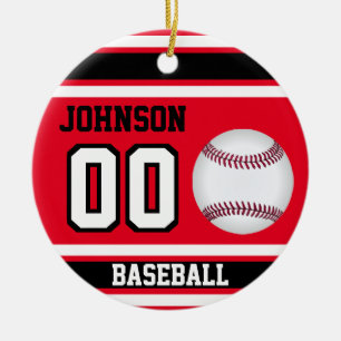 Personalised Baseball Red, White and Black Ceramic Ornament