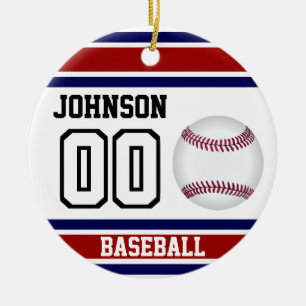 Personalised Baseball   Red, White and Blue Ceramic Ornament