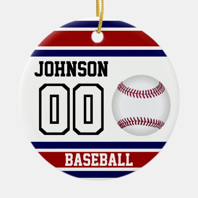 Personalised Baseball | Red, White and Blue Ceramic Ornament (Front)