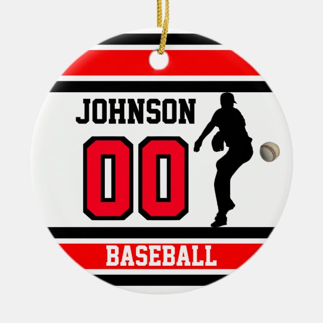 Personalised Baseball | Red, White & Black Ceramic Ornament (Front)
