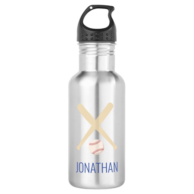 personalised baseball red white blue 710 ml water bottle (Front)