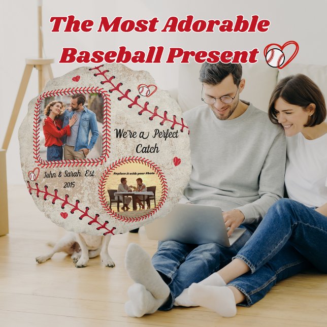 Personalised Baseball Round Pillow – Custom Photo  (Customized Baseball Gift, Fully Personalized Pillow Photo For Baseball Fans)