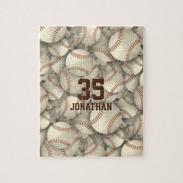 personalised baseball softball pattern boys girls jigsaw puzzle (Vertical)