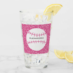 Personalised Baseball Softball Pattern on Pink Glass