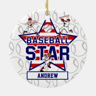 Personalised Baseball Star and stripes Ceramic Tree Decoration