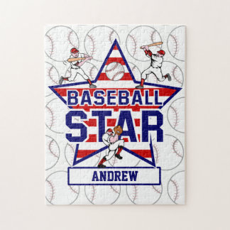Personalised Baseball Star and stripes Jigsaw Puzzle