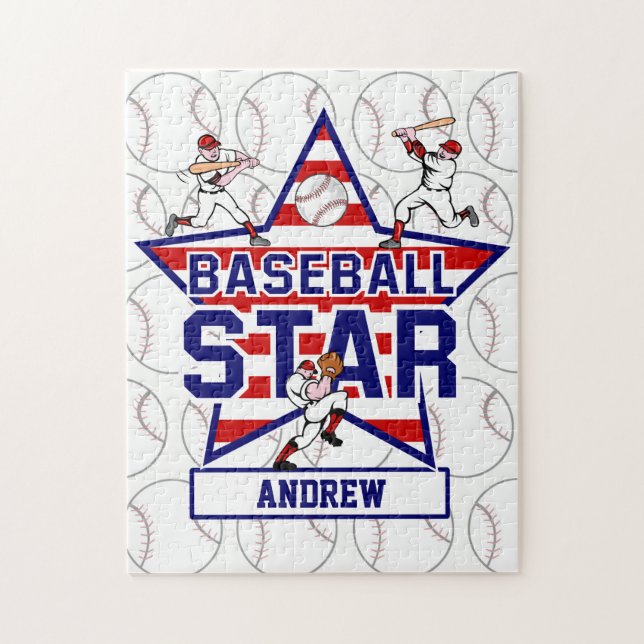 Personalised Baseball Star and stripes Jigsaw Puzzle (Vertical)