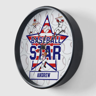 Personalised Baseball Star and stripes Wall Clock