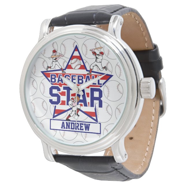 Personalised Baseball Star and stripes Watch (Angled)