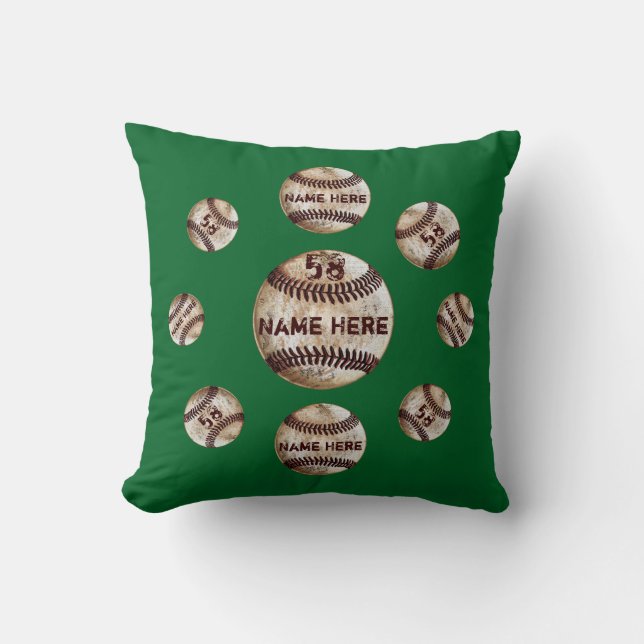 Personalised Baseball Throw Pillow, Vintage Look Cushion (Front)