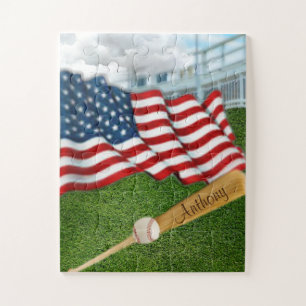 Personalised Baseball with American Flag Jigsaw Pu Puzzle