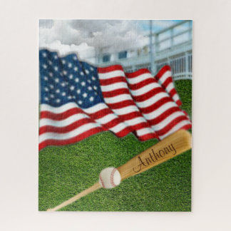 Personalised Baseball with American Flag Jigsaw Puzzle