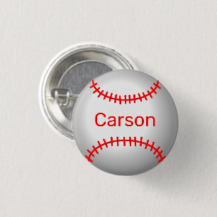 Personalised Baseball with Red Stitches  3 Cm Round Badge