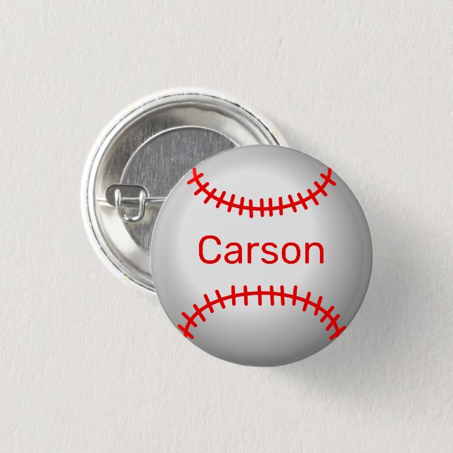Personalised Baseball with Red Stitches  3 Cm Round Badge (Front & Back)