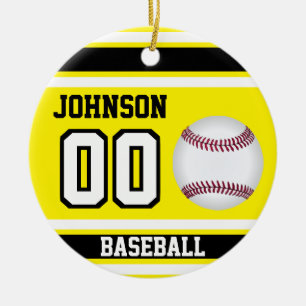 Personalised Baseball Yellow, White and Black Ceramic Ornament