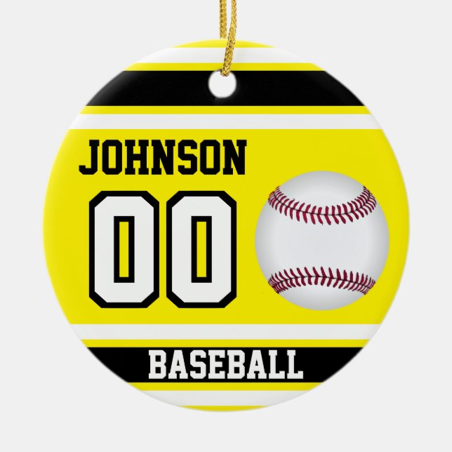 Personalised Baseball | Yellow, White and Black Ceramic Ornament (Front)