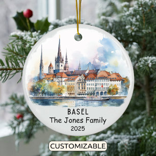 Personalised Basel Ornament, Switzerland Ceramic Ornament
