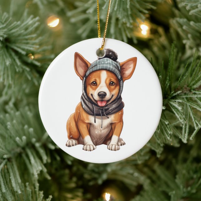 Personalised Basenji Dog Ceramic Ornament (Tree)