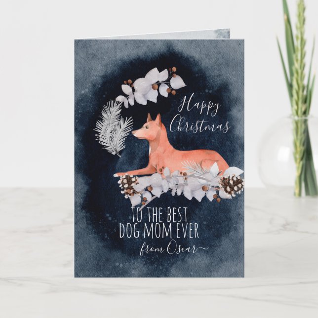 Personalised Basenji Mum Christmas Watercolor Holiday Card (Front)