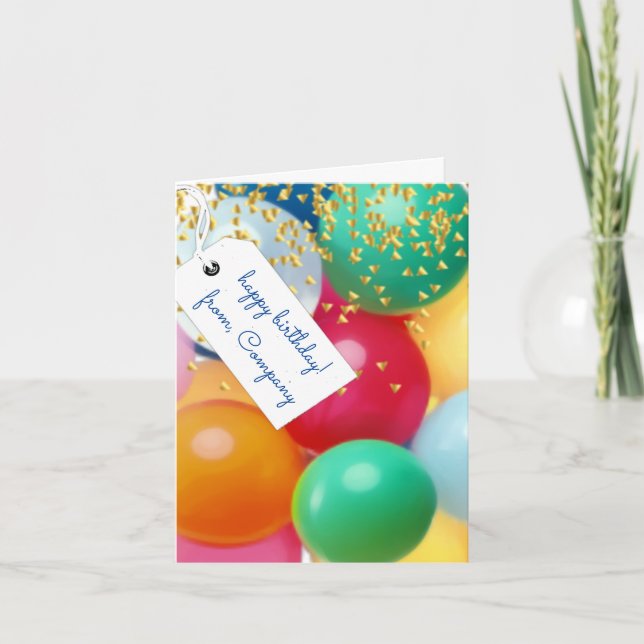 Personalised basic balloons confetti birthday note card (Front)