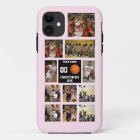 Personalised Basketball 11 Photo Collage Pink