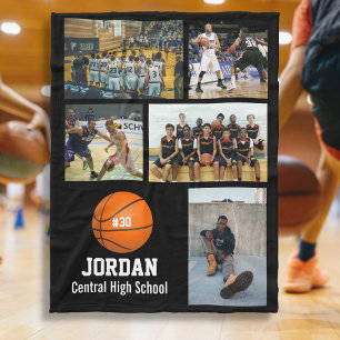 Personalised Basketball 5 Photo Collage Name Team# Fleece Blanket