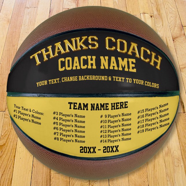 Personalised Basketball, All Players, Coach Names Basketball (Personalized Basketball for Coach, with all basketball players names. Coach Basketball. Black, Gold.)