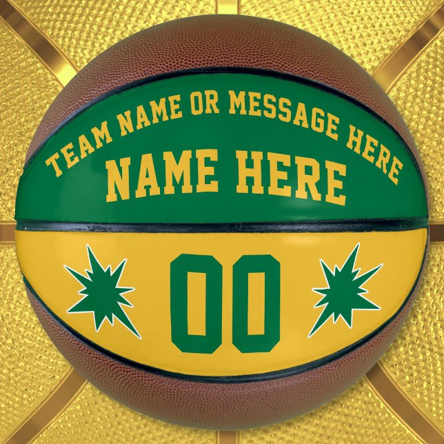 Personalised Basketball Ball, Green and Gold (Personalized Basketball Ball. Green and Gold Basketball. Basketball team gifts. Custom Basketball.)