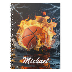 Personalised Basketball Ball on Fire and Water Notebook