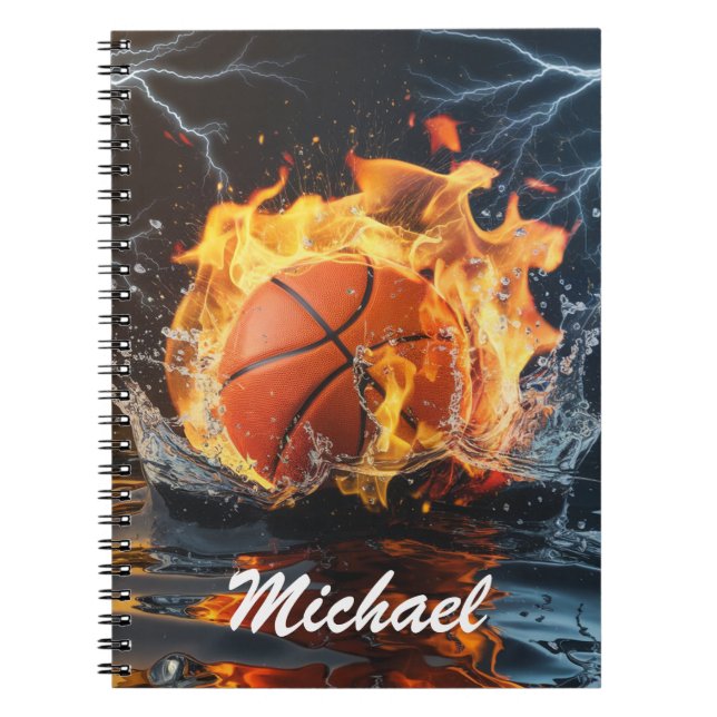  Personalised Basketball Ball on Fire and Water    Notebook (Front)