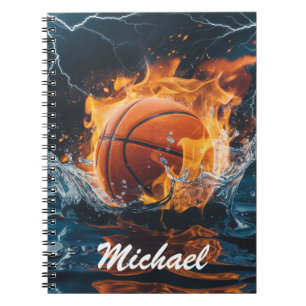 Personalised Basketball Ball on Fire and Water Notebook